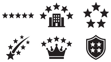 Obraz premium Collection of star rating icons representing quality and excellence in various contexts, including hotels and achievements.