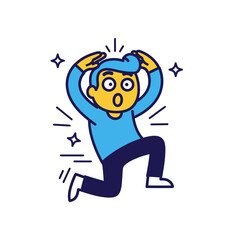 Naklejka premium Shocked Man Kneeling with Wide Eyes, Hands on Head, Vector Illustration