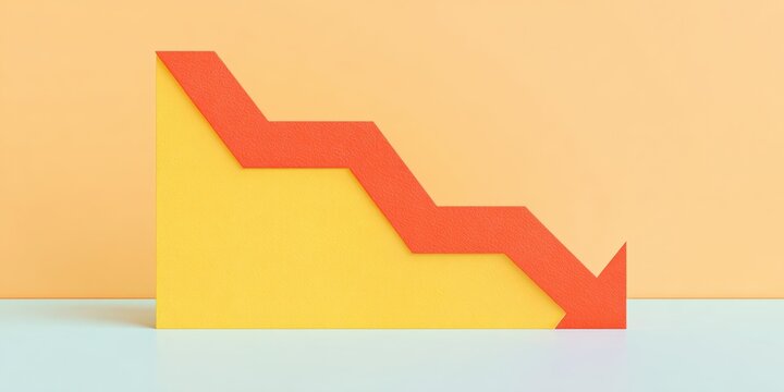 Downward Trend Chart with Red Arrow representing economic recession visualized for financial news or business reports, studio setting with copy space background