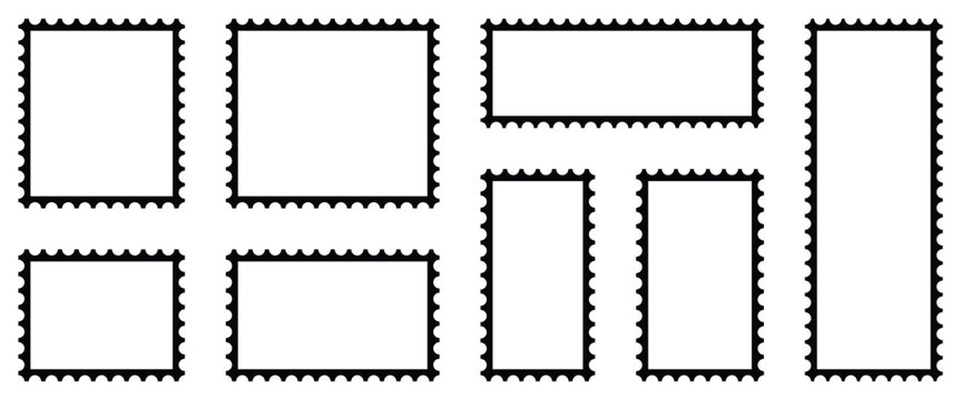 Black border postage stump vector illustration isolated on  white background used as decorative borders for postcards, letters, coupons, mail, messages and shipping services.