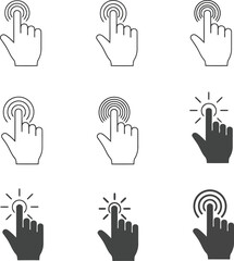 Fototapeta premium Touch screen hand icon set, vector outline and filled click gesture symbols for user interface design