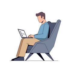 Man working on laptop while sitting in chair.