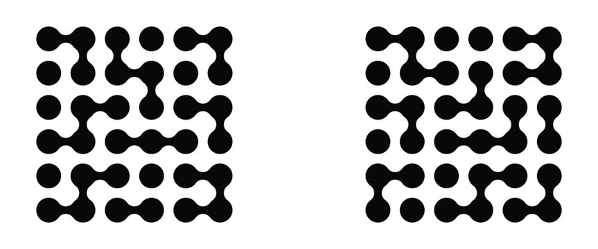 Diagonal meta ball connected circles shape. Abstract nerve cell dots or computer nano net. Meta ball Set. Vector Connect Circle Shapes. Abstract Geometric Dots.
