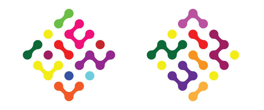 Set of abstract modern flat logos in meta ball style. Modern contemporary geometric shapes and elements. Meta ball pattern. Liquid drops or morph shapes background. EPS 10.