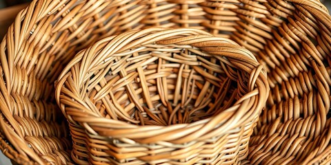 Fototapeta premium Empty woven basket, rustic texture, natural fiber, woven, rural