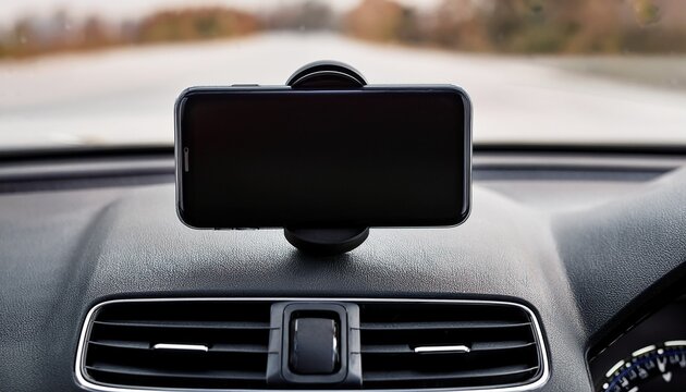 black magnetic phone holder mounted on car air vent secure smartphone dashboard interior accessory for safe hands free driving close up