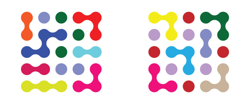 Diagonal meta ball connected circles shape. Abstract nerve cell dots or computer nano net. Blob technology logo icon. Abstract shape,  geometric fluids. Vector illustration.