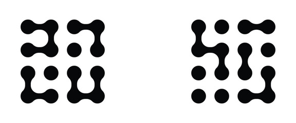 Fototapeta premium Modern contemporary geometric shapes and elements. Vector connect circle shapes with geometric dots. Black connected circle dots. Meta balls pattern on white background.