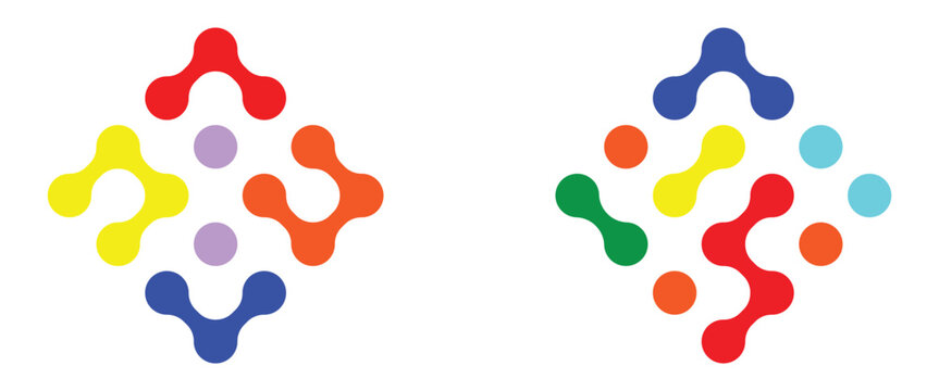 Diagonal meta ball connected circles shape. Abstract nerve cell dots or computer nano net. Blob technology logo icon. Abstract shape,  geometric fluids. Vector illustration.