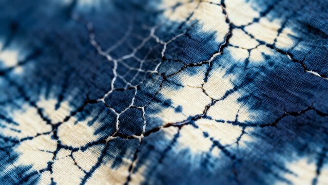 Indigo dyed fabric with shibori pattern