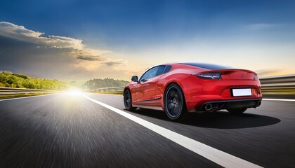 Naklejka premium a red car sports car driving on the highway
