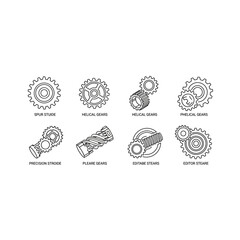 A collection of eight icons on a white background