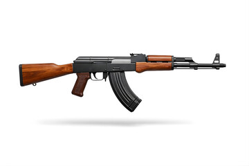 Minimalist Studio Photo of Floating AK-47 Rifle on Pure White Background