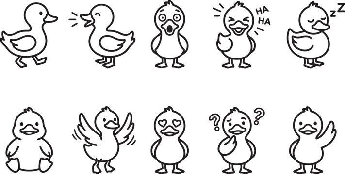 Playful Duck Icon Set Row