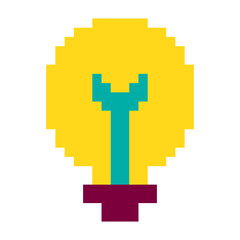 Obraz premium Yellow, Purple And Turquoise Pixel Art Business Lamp Icon For UI And Game Design. Flat Retro 8-bit Office And Finance Icons And Sprites.