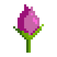 Violet Minimalist Pixel Art Flower, Plant And Bloom Icon. Flat Game Sprite.