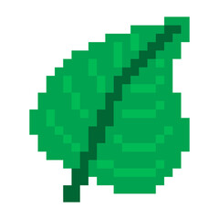 Green Minimalist Pixel Art Flower, Plant And Leaf Icon. Flat Game Sprite.