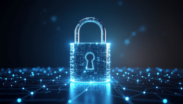 Digital security illuminated padlock symbolizing network protection concept