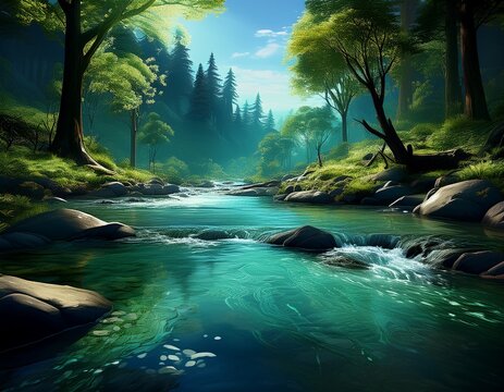 river forest iphone wallpaper made with ai generative