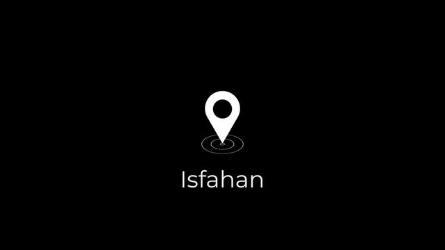 isfahan iran location pin with signal waves animation on dark background gps navigation map marker.