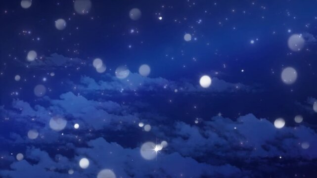 falling snow backgroundSoft falling snow background with tiny white snowflakes drifting gently through the air, dark blue and gray gradient backdrop, light blur effect creating depth and motion, peace