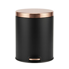Modern black trash can with rose gold lid and pedal