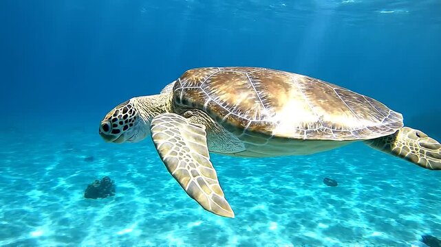 Sea Turtle Swimming Calmly Underwater