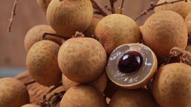 Close-up of a ripe longan fruit