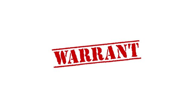Textured Warrant text animation. warrant Rubber Stamp motion. impression slide down rubber seal 4k video.