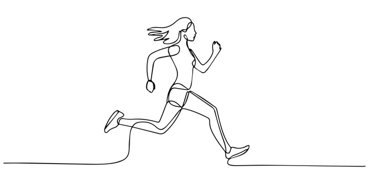 runner women continuous one line drawing, Running woman one line continuous drawing minimalist female runner line art vector illustration isolated on white background, A woman jogging, one continuous 