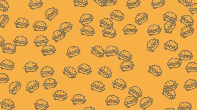 Burger line doodles seamless pattern featuring hand drawn hamburger icons in playful sketch style.