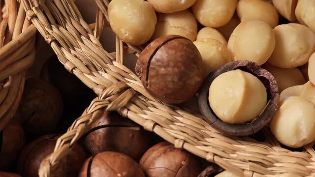 Macadamia nuts in a basket.