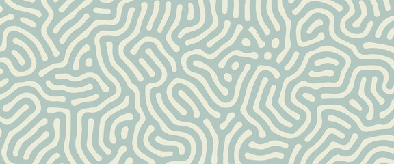 Modern Sage Green Organic Turing Pattern Background. A sophisticated vector illustration featuring a seamless-style maze of fluid, hand-drawn lines in soft muted green.