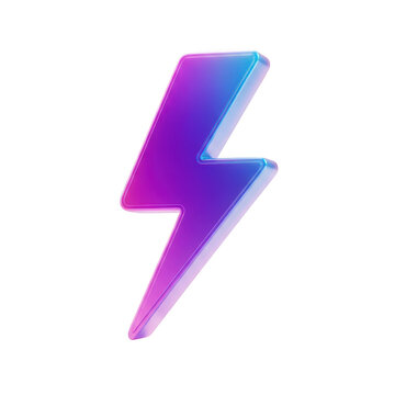 3d purple and blue gradient lightning bolt icon on transparent background