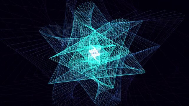 Seamless 4k UHD loop of a volumetric 3D Merkaba phase shifting in a deep void, creating hypnotic fractal ripples for focus, binaural music, nervous system regulation, and ambient meditation background