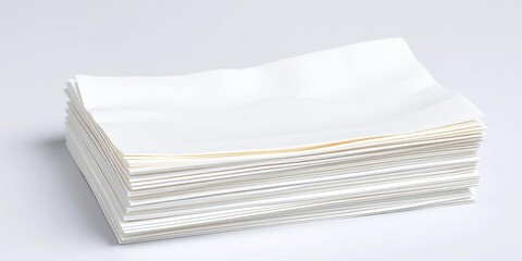 Stack of pristine white paper napkins, folded neatly,  lunch,  tissue