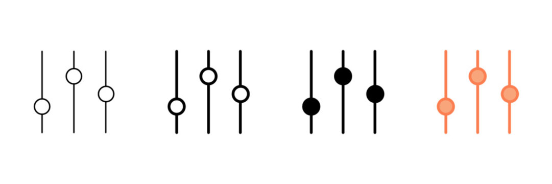 Set of minimalist settings slider icons with transparent background, depicting interface controls, filter adjustment symbols, and preferences tools for web apps, vector illustration