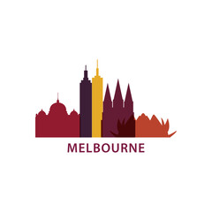 Naklejka premium Australia Melbourne cityscape skyline panorama vector flat logo, icon. Australian city emblem, clip art with landmarks and buildings silhouettes