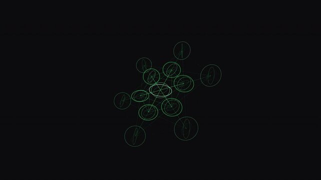 A pristine, phase-shifting Metatron's Cube loop in 4K UHD. Hollow, bioluminescent emerald sacred geometry rotates over dark obsidian. Perfect for 528hz ambient meditation and somatic focus.