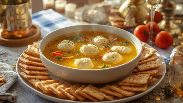 Delicious matzo ball soup for Passover