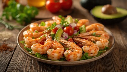 Fototapeta premium Delicious shrimp on a wooden surface