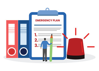 Emergency Response Plan Checklist with Alarm Siren and Office Safety Files Guide Stock Illustration