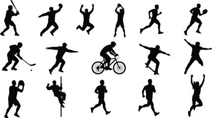 Pest control worker silhouettes spraying chemicals, handling equipment, applying treatments, professional exterminator poses, insect management, vector illustration © MSTIRIN