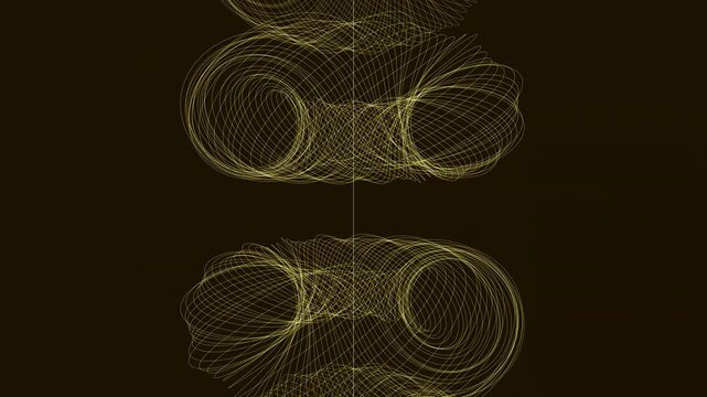 Seamless looping 4K UHD 3D golden torus knot performing an infinite ascension motion, ideal for ambient meditation backgrounds, yoga studios, and minimalist frequency wellness sessions.