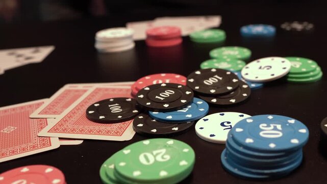 Five Card Draw Poker Game, Showing Winning Hand and Taking Chips From Table