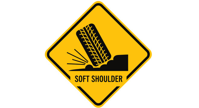A yellow road sign displays a wheat icon on a diamond-shaped background with soft shoulder text.