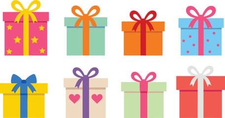 Colorful Celebratory Gift Box and Present Set Featuring Star Polka Dot and Heart Patterned Gift Wrapping