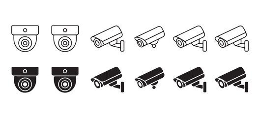 Collection of surveillance and security camera icons, wall mounted and dome types © Md