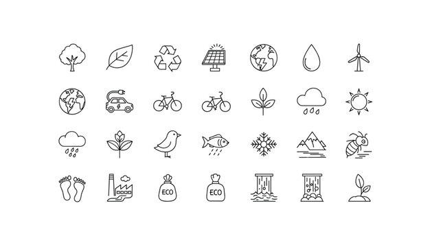 Eco friendly icons for sustainable living and green technology solutions