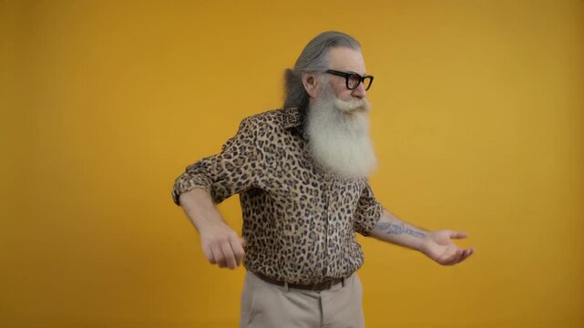 Portrait of crazy funny funky old long bearded man millionaire in eyewear eyeglasses waste